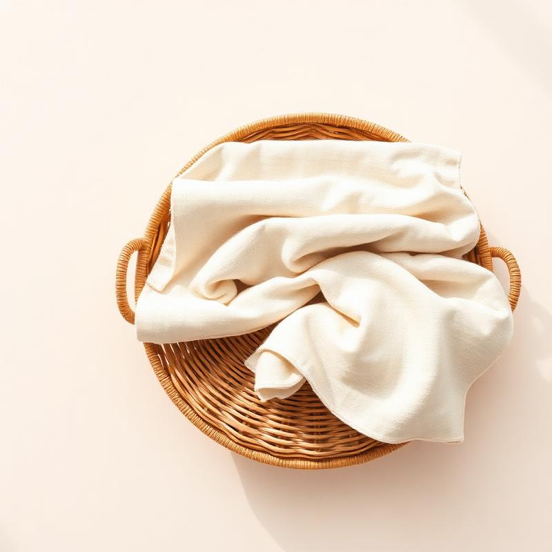 Woven basket with folded linens